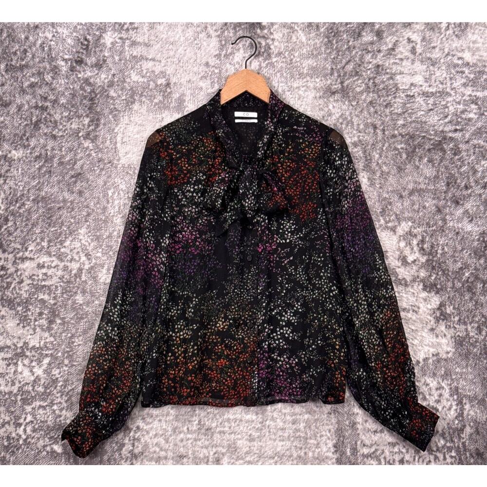 Co Collections Top Large Womens Silk Florals Tie Neck Long Sleeve Blouse